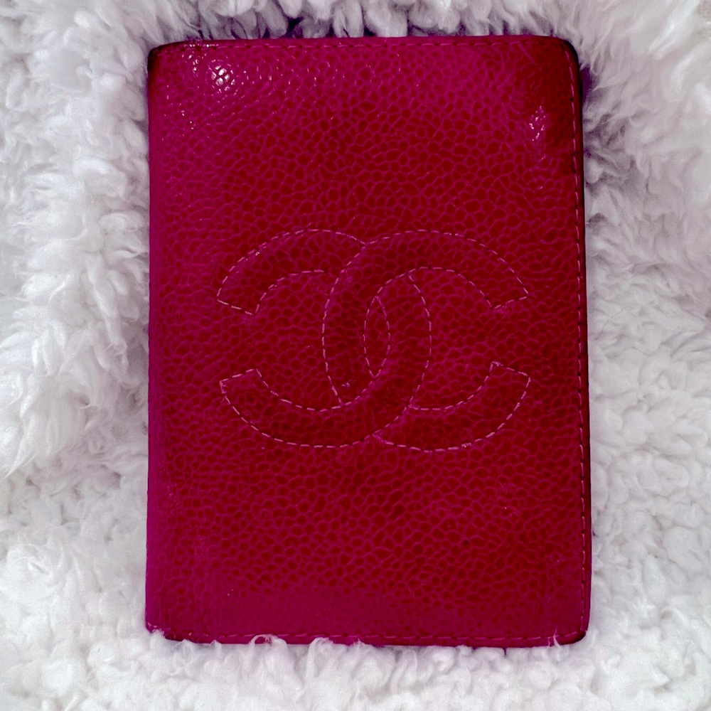 Vintage CHANEL | Dark Pink | Bi-fold Cardholder | CC Embroidered Logo Wallet